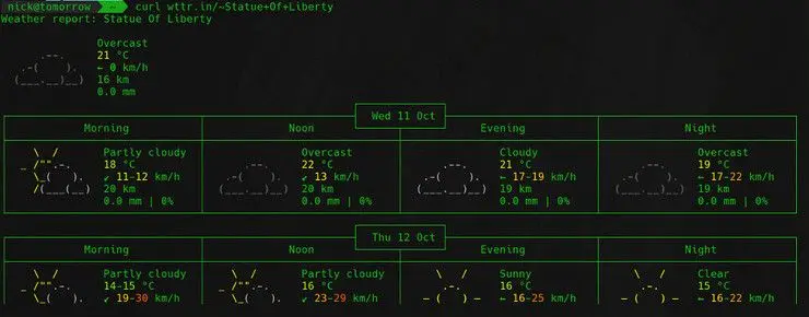 Weather by landmark from wttr.in