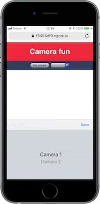 在 iPhone 上你只能看到我们创建的摄像头标签, 'Camera 1' and 'Camera 2'.
