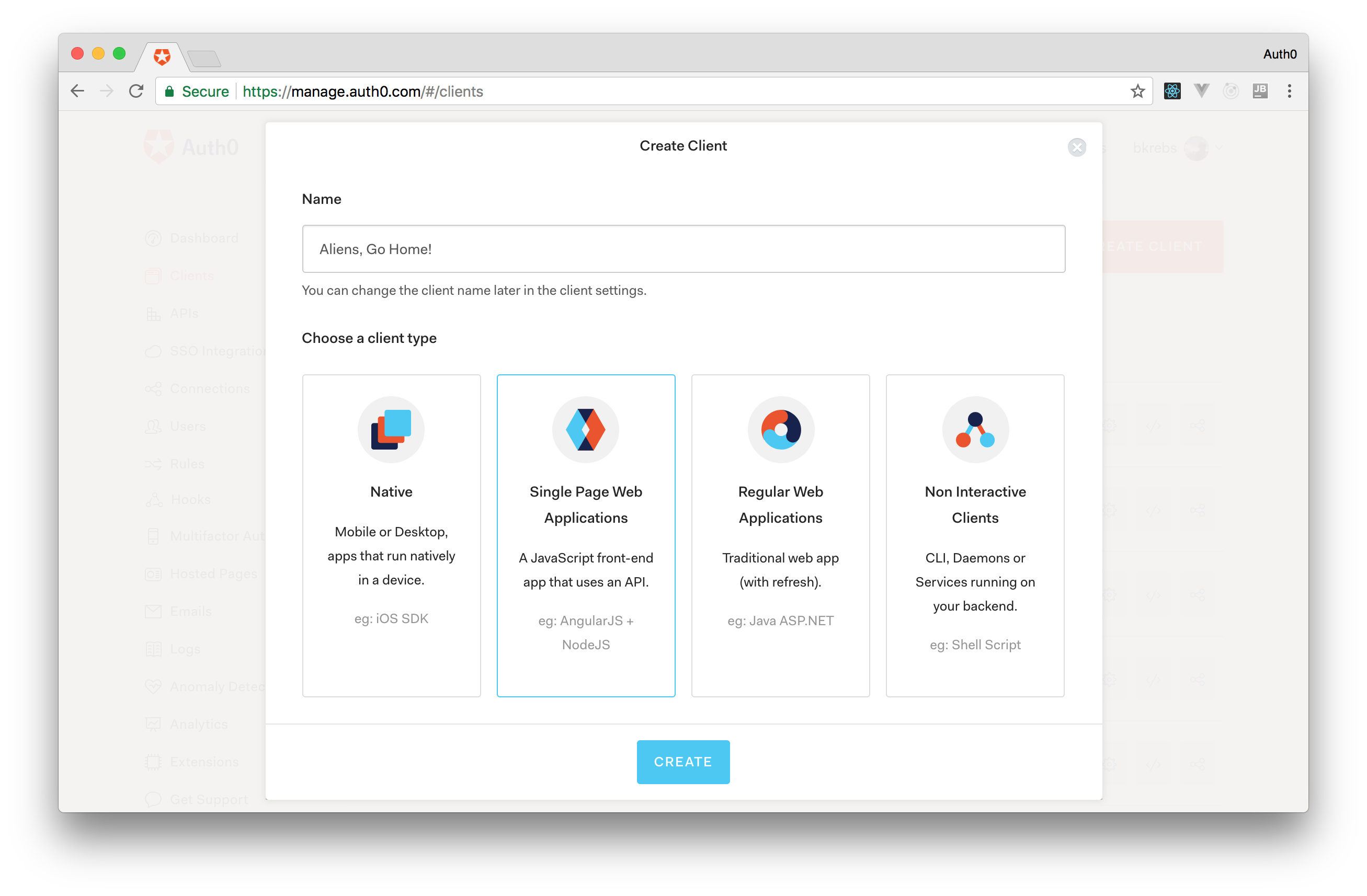 创建 Auth0 应用来代表你的游戏。