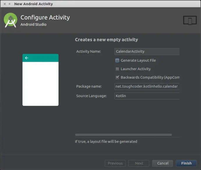 create calendar activity