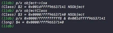 isa指针按位与得到Class对象地址