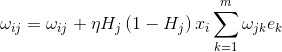 \omega _{ij}=\omega _{ij}+\eta H_j\left ( 1-H_j \right )x_i\sum_{k=1}^{m}\omega _{jk}e_k
