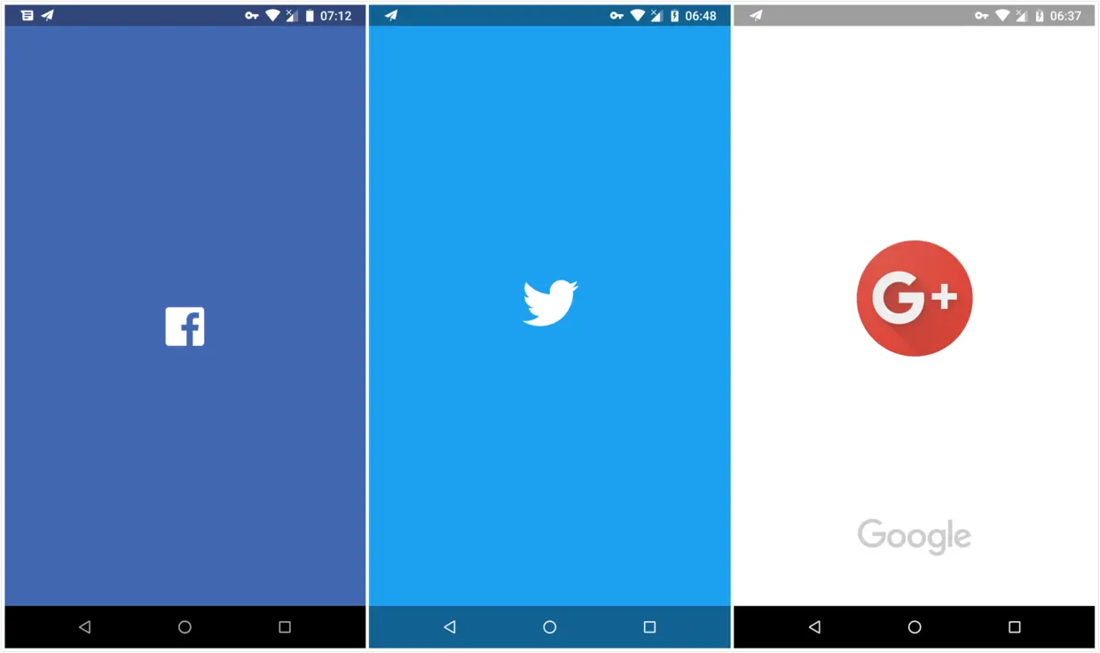 Facebook（左）Twitter（中）Google+（右）