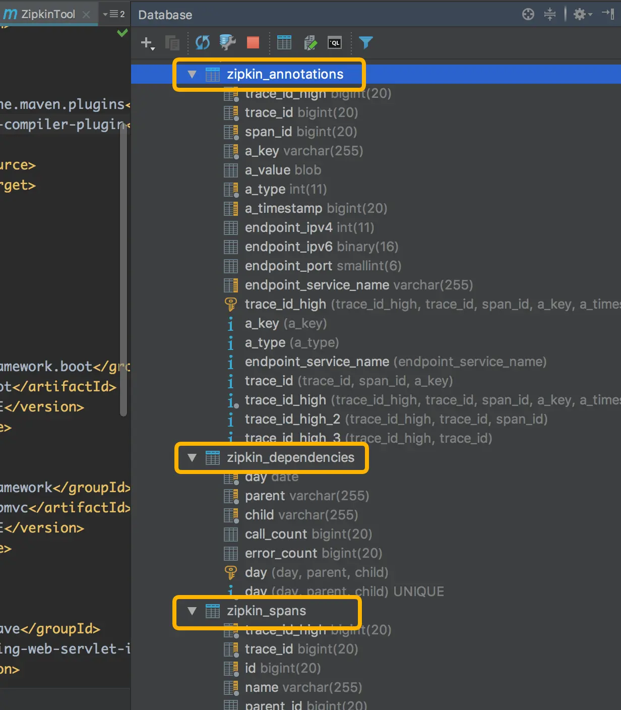 Zipkin相关的三个表