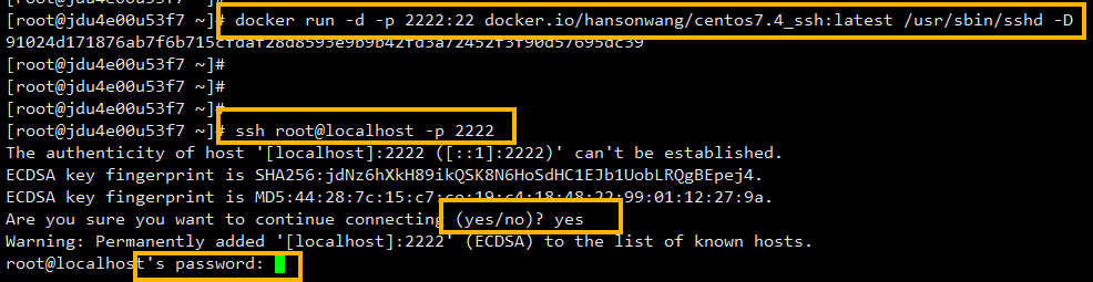 ssh接入centos容器