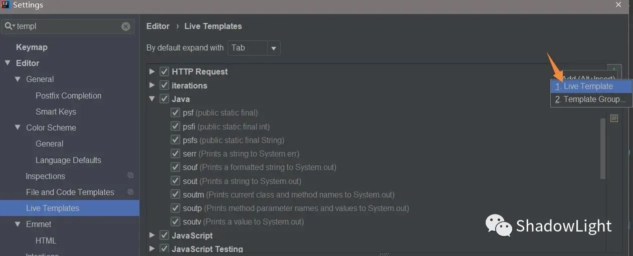 右边进行新模板添加