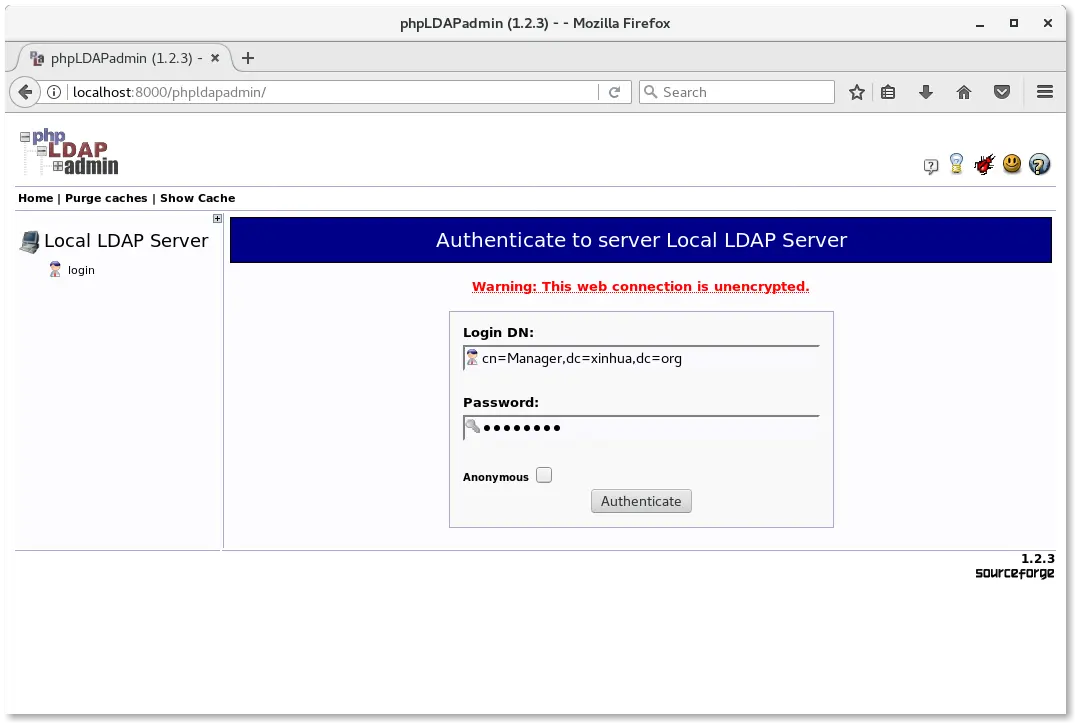 phpLDAPadmin 安装成功后的登录界面