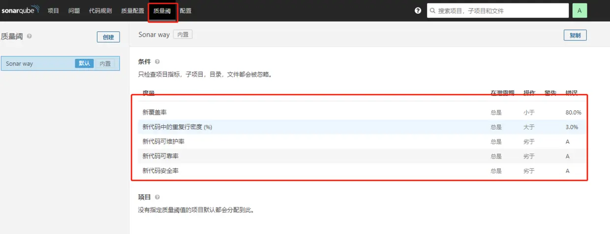 默认质量阈配置