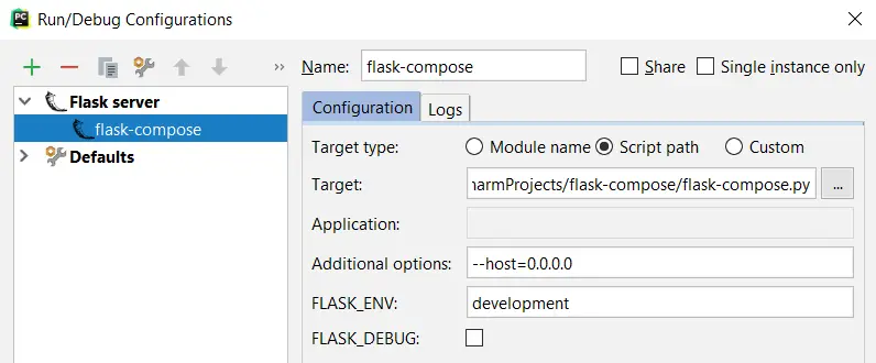 Flask Run Configuration
