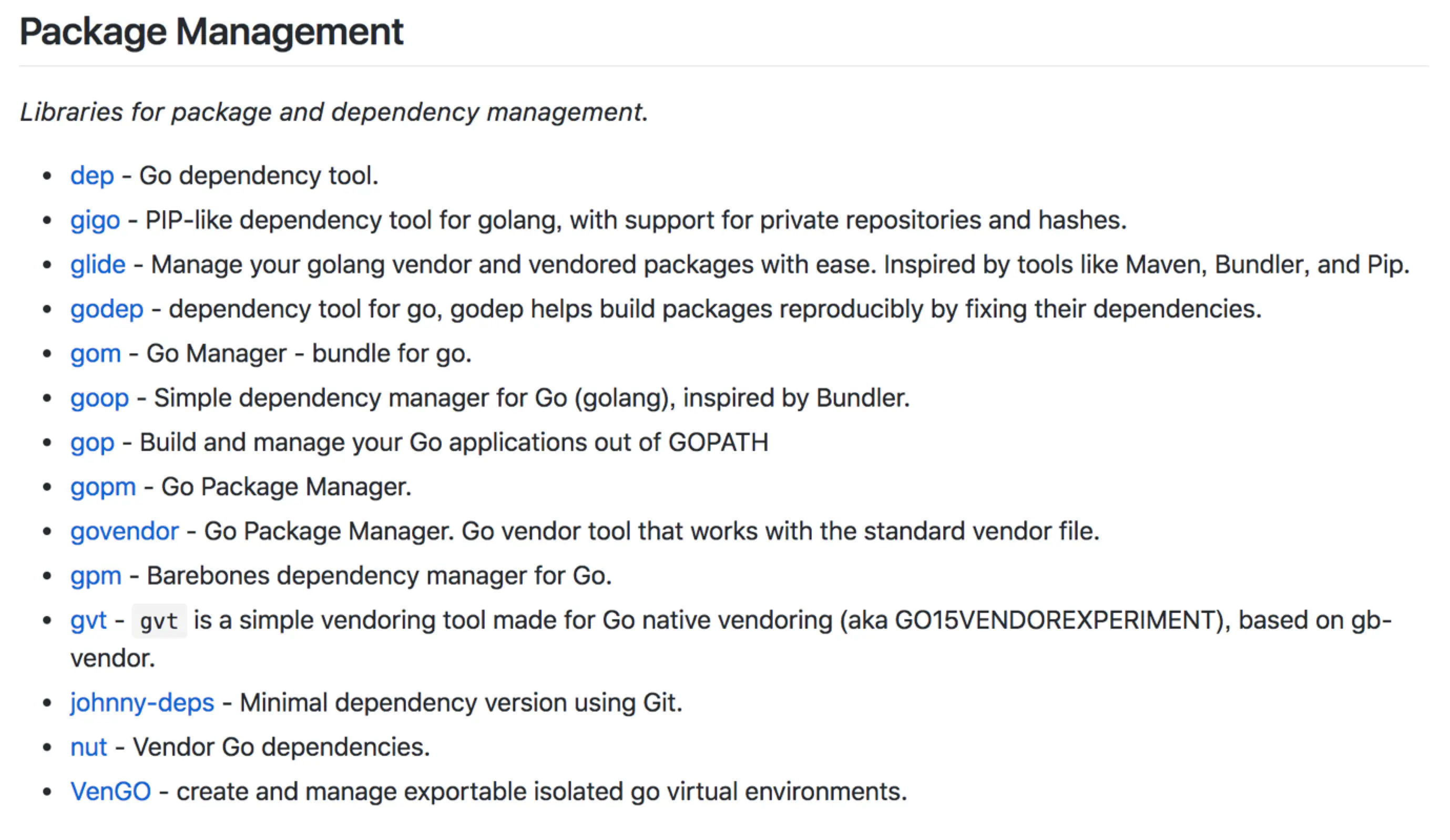 Go 社区的各种第三方包管理工具