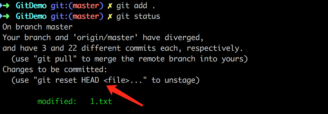 git status 中的 reset