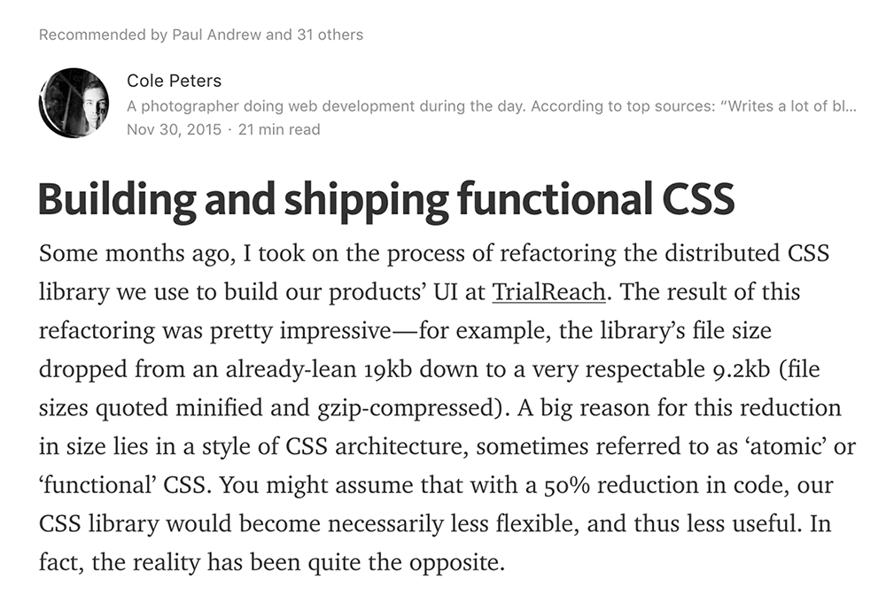 Building and Shipping Functional CSS Article