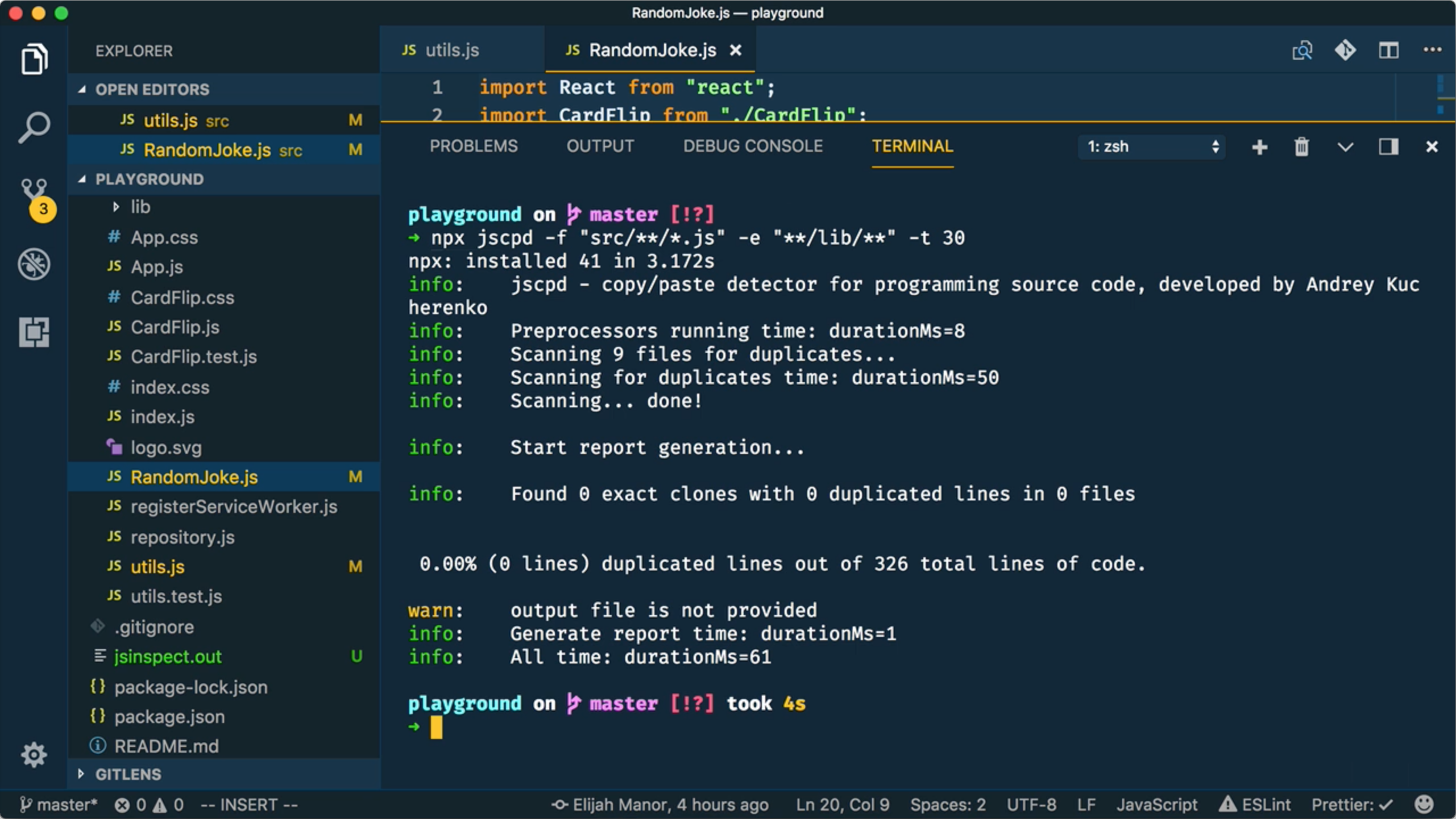 screenshot of jscpd on npm