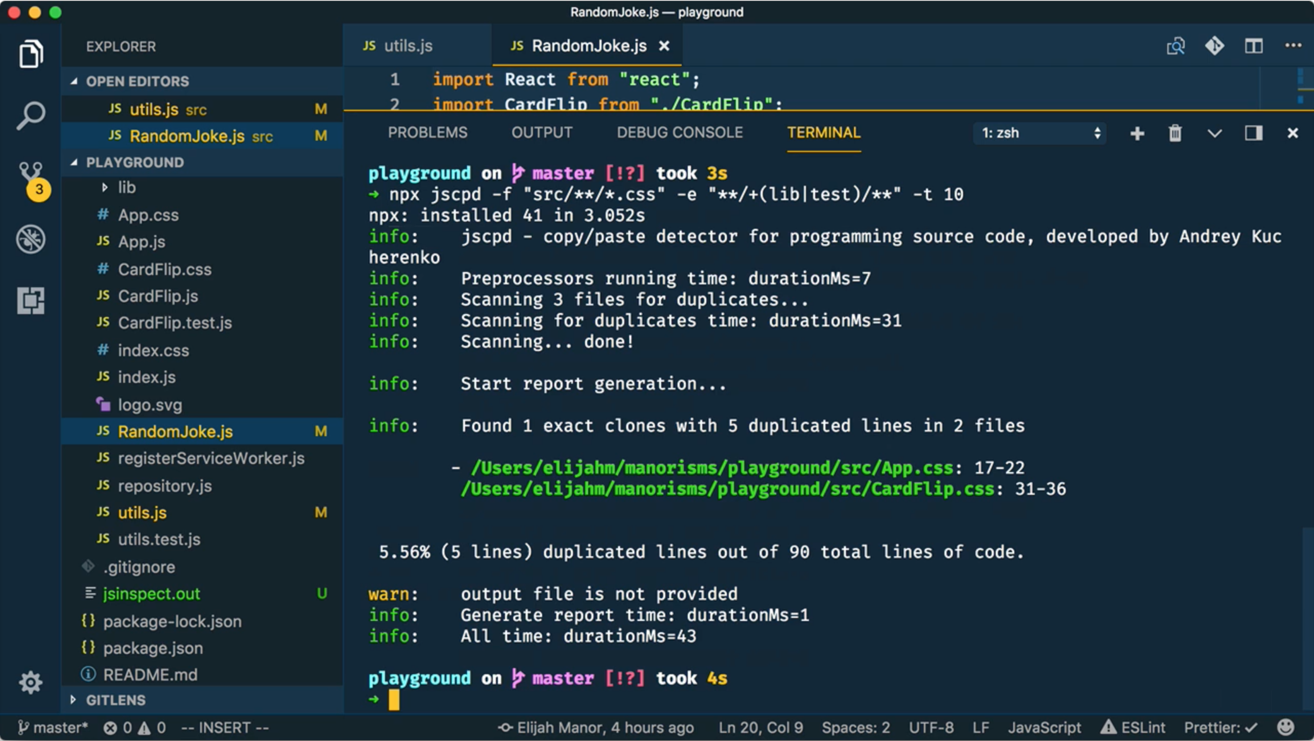 screenshot of jscpd on npm