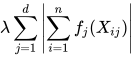 \lambda\sum_{j=1}^d \left| \sum_{i=1}^n f_j(X_{ij}) \right|