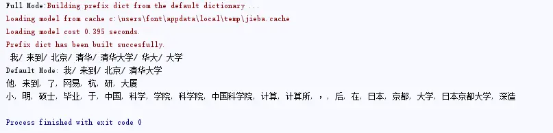 分词模式的运行结果