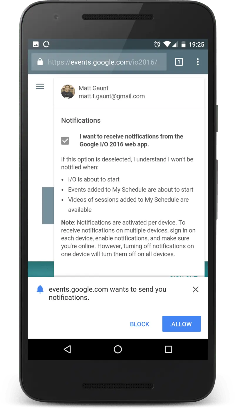 Google IO 网页显示的权限弹窗