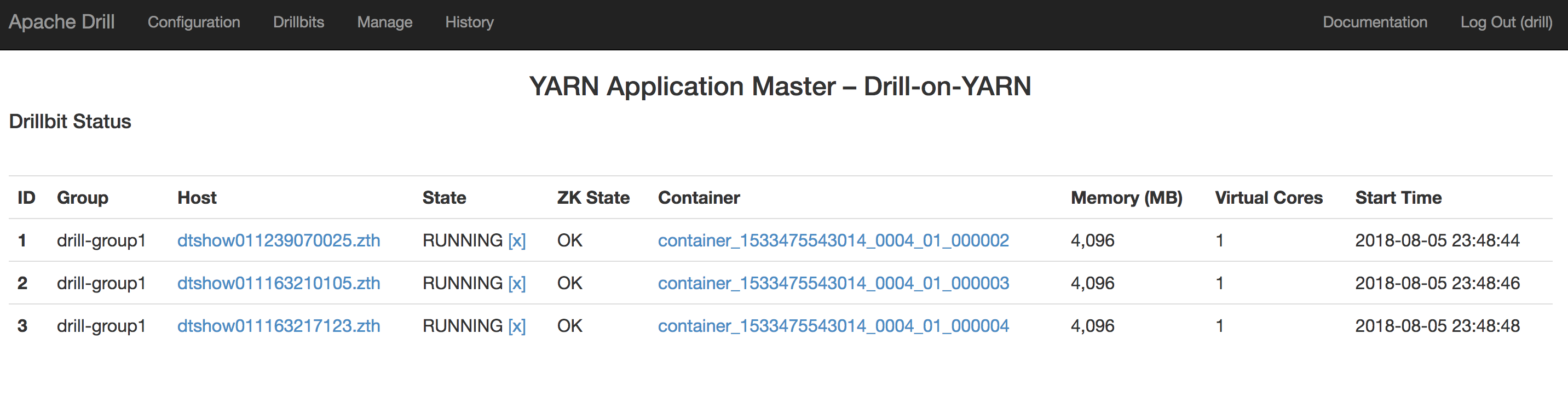 Drill-on-YARN运维页面 Drill-on-YARN运维页面
