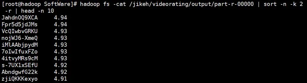 Hadoop实战：分析 Youtube 数据之找出评分排名前10的视频