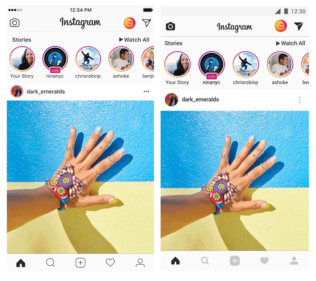 左-Instagram on iO;右 -Gmail on Android