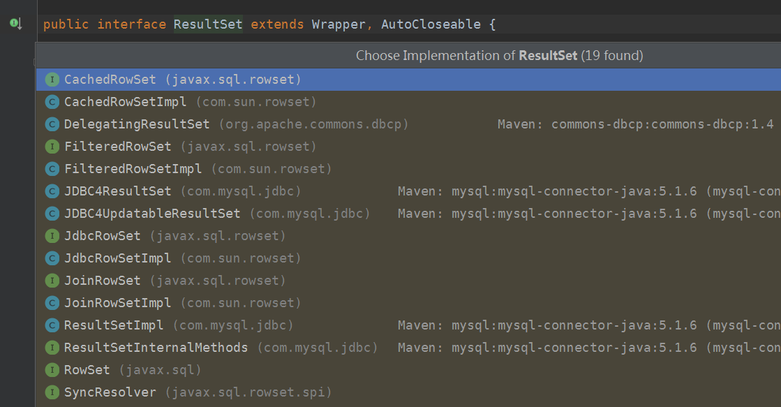 ResultSet的实现类