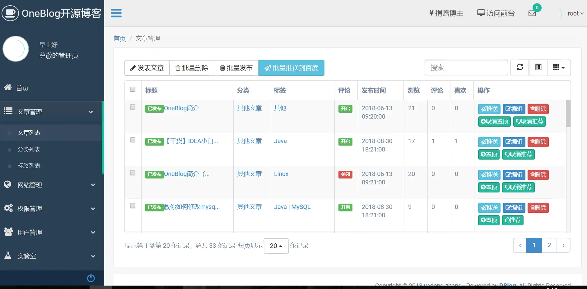 后台文章列表页