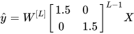 \hat y = W^{[L]}\left[ \begin{array}{l}1.5 & 0 \\\ 0 & 1.5\end{array} \right]^{L-1}X