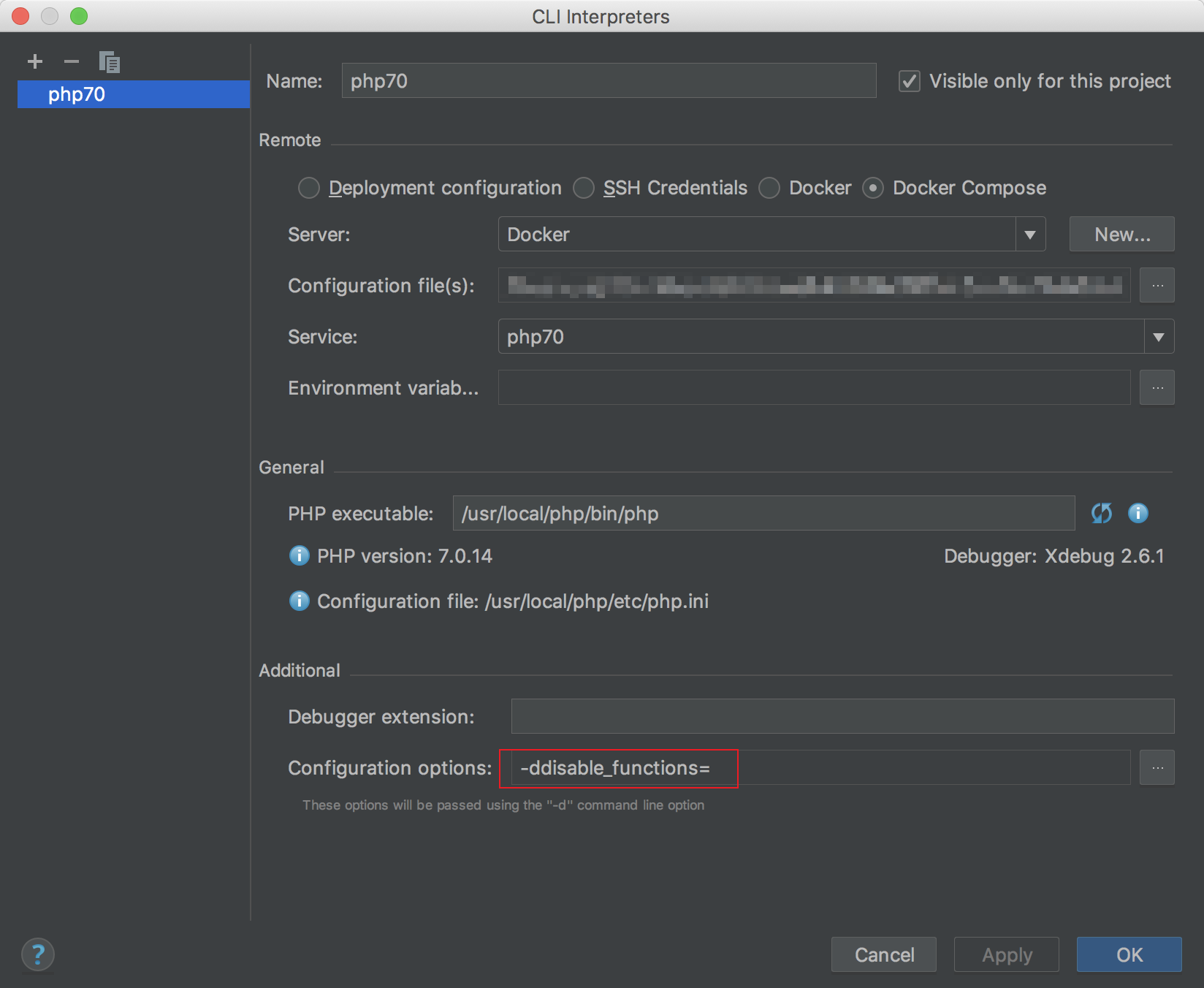 PHPStorm 设置 disable_functions