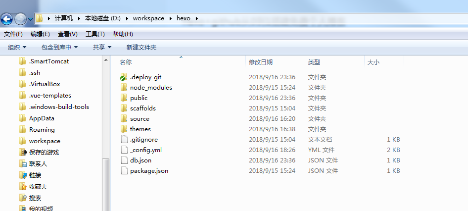 安装 hexo 后的目录结构
