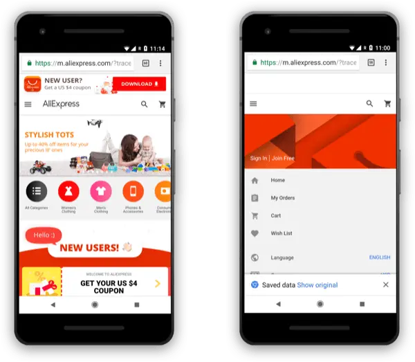 AliExpress.com shows at least a little navigation in the NOSCRIPT preview, but there's no branding without JavaScript enabled.