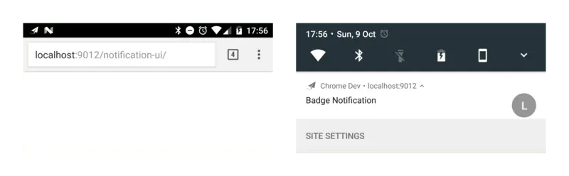 Notification with badge on Chrome for Android.