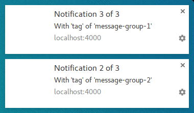 Two notifications where the first notification is replaced by a third notification.