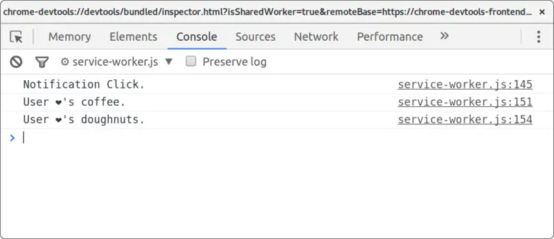 Logs for action button clicks and notification click.