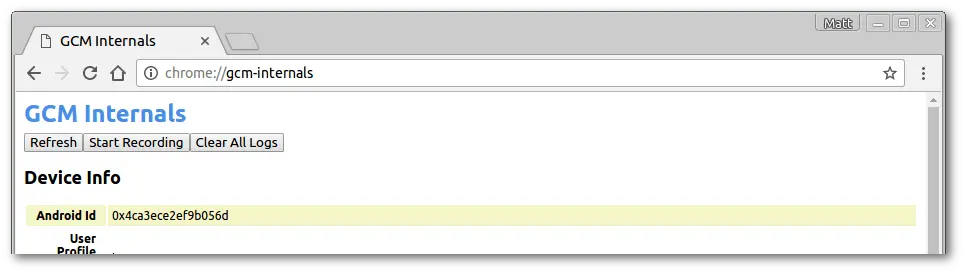 Chrome GCM internals record