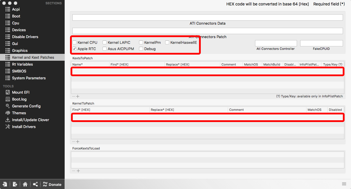Kernel and Kext Patches选项