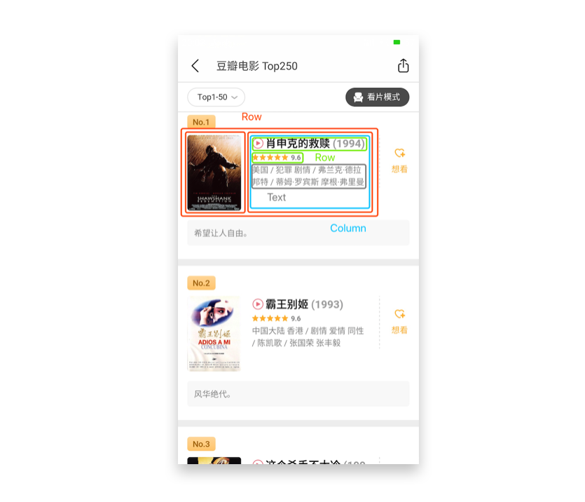 豆瓣电影 Top250 App 页面布局分析