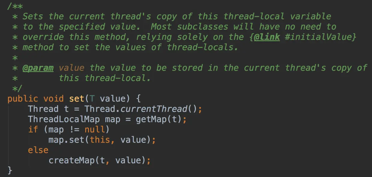 设置此线程局部变量的当前线程的副本到指定的值,大多数的子类都不需要重写此方法