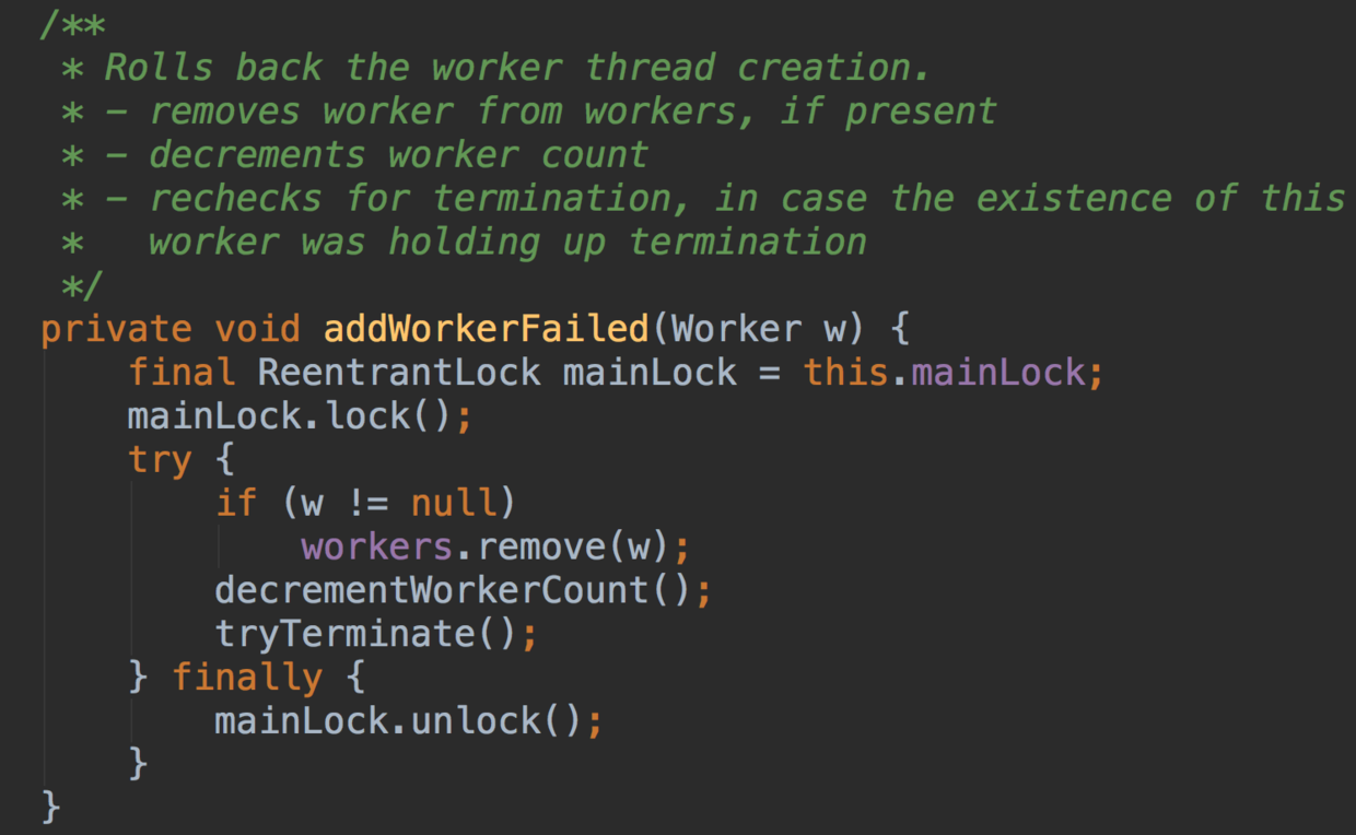 workers 中删除掉相应的 worker,workCount 减 1
private void addWor
