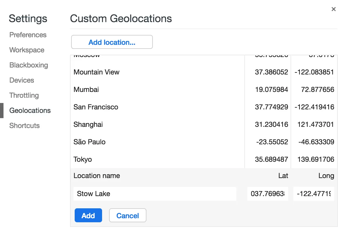 Adding a custom geolocation