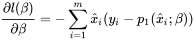 \frac{\partial l(\beta)}{\partial \beta} = -\sum ^m_{i=1}\hat x_i(y_i-p_1(\hat x_i;\beta))