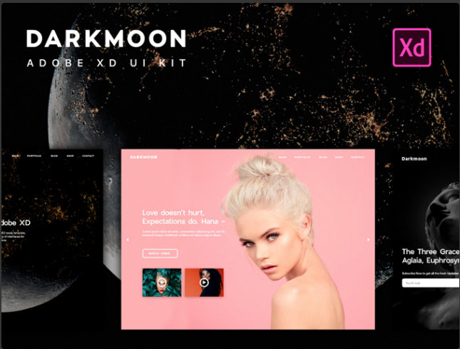 3.Darkmoon UI Kit for Adobe XD. UI & UX Design