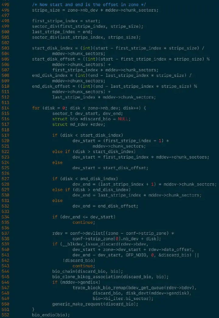 raid0_handle_discard()核心代码片段