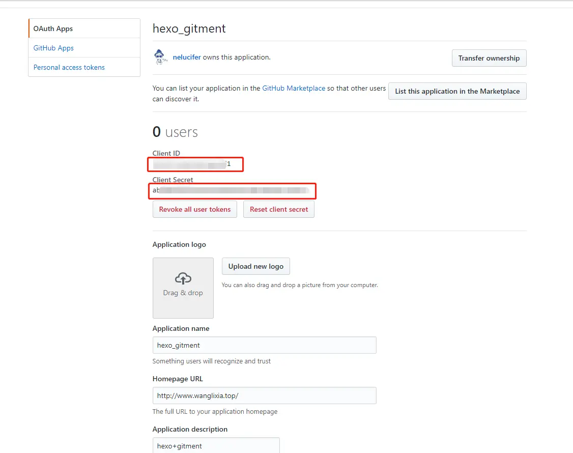 github注册应用保存后跳转的页面