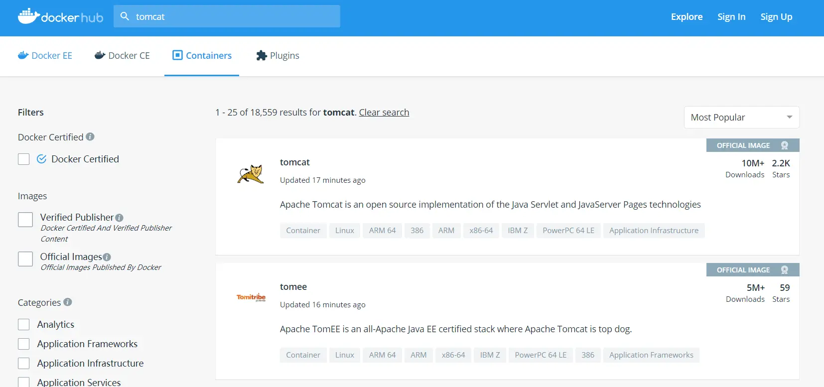 DockerHub提供了很多镜像