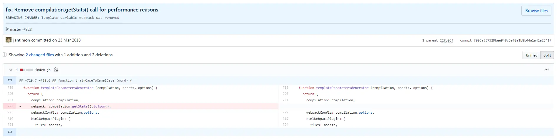 fix: Remove compilation.getStats() call for performance reasons
