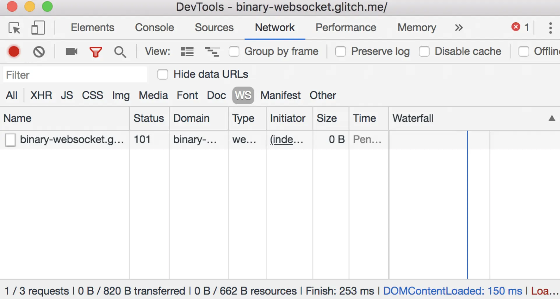 单击WS之后，仅显示WebSockety连接