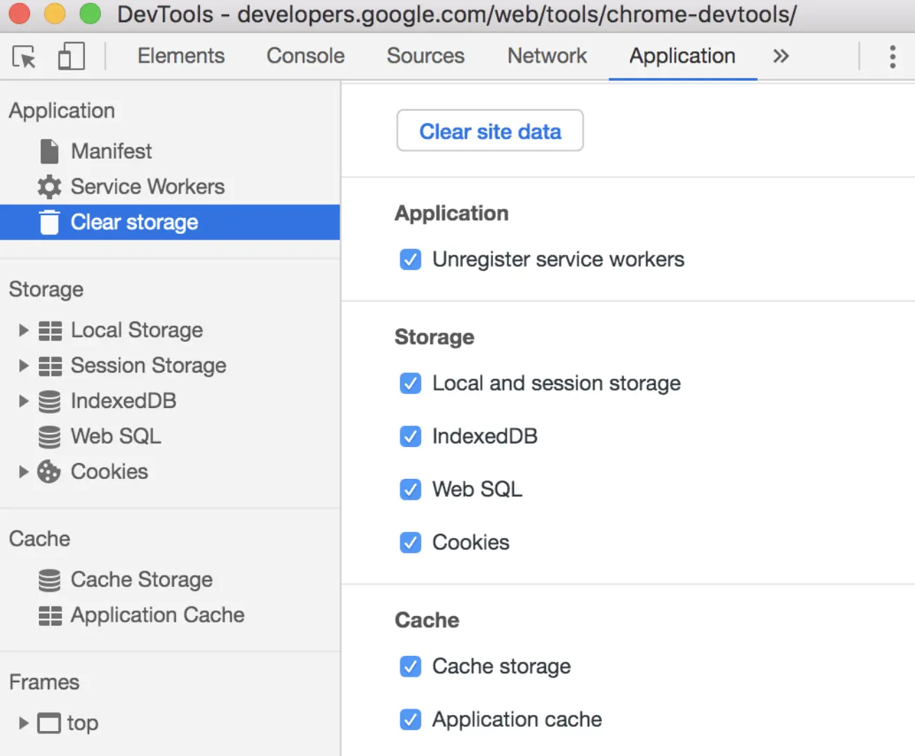 应用程序>清除存储。