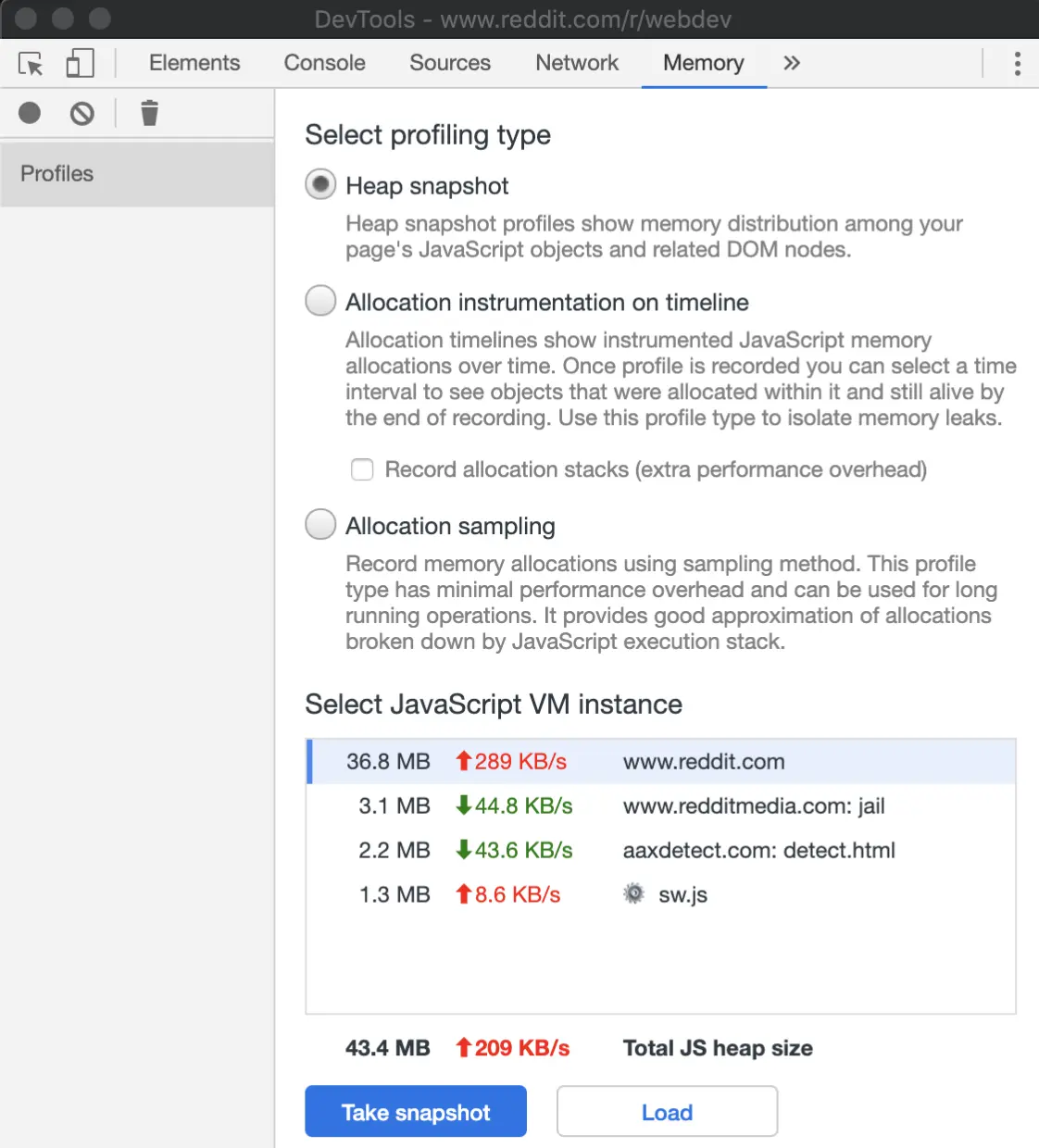 实时总内存使用率。