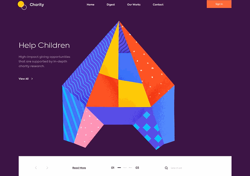 Web design inspiration - landing page above the fold Charity.gif
