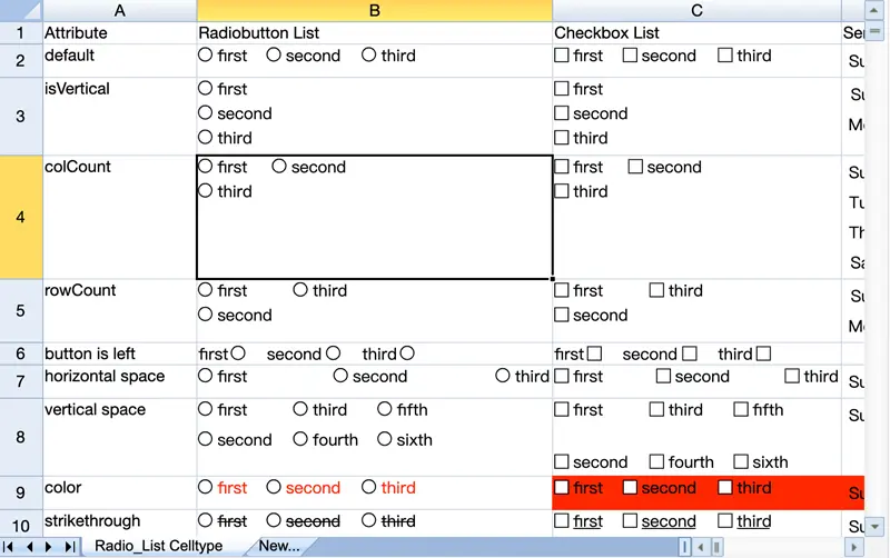 新单元格类型：Checkbox & RadioBox List